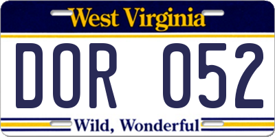 WV license plate DOR052