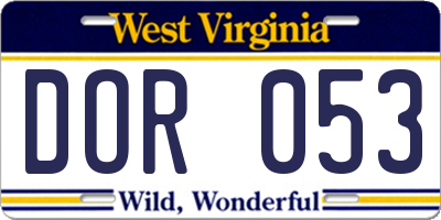 WV license plate DOR053