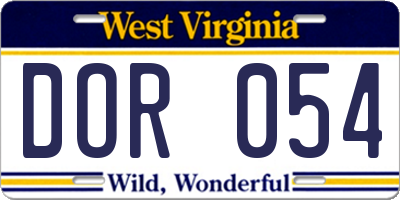 WV license plate DOR054