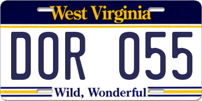WV license plate DOR055