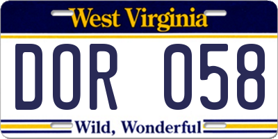 WV license plate DOR058