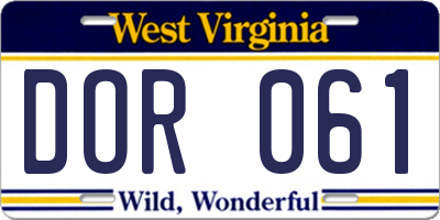 WV license plate DOR061