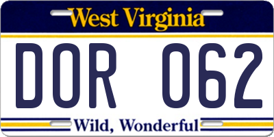 WV license plate DOR062