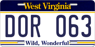WV license plate DOR063