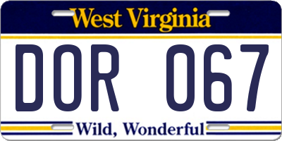 WV license plate DOR067