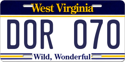 WV license plate DOR070