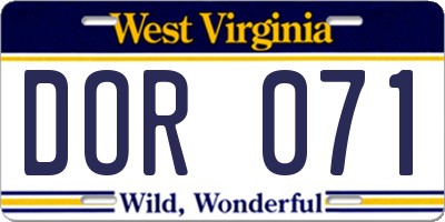 WV license plate DOR071