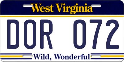WV license plate DOR072