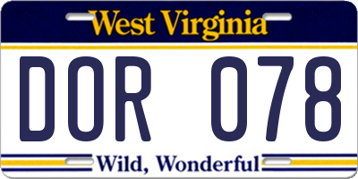 WV license plate DOR078