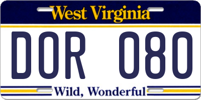 WV license plate DOR080