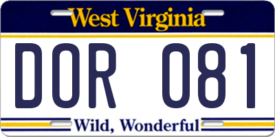 WV license plate DOR081