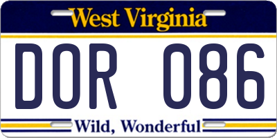WV license plate DOR086