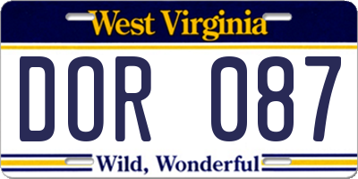 WV license plate DOR087