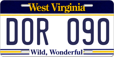 WV license plate DOR090