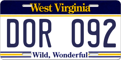 WV license plate DOR092