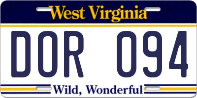 WV license plate DOR094