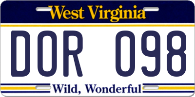 WV license plate DOR098