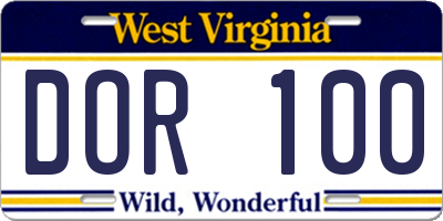 WV license plate DOR100
