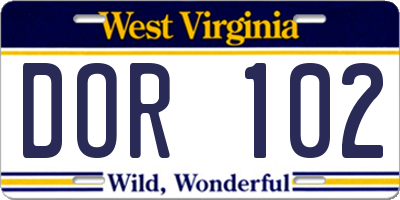 WV license plate DOR102
