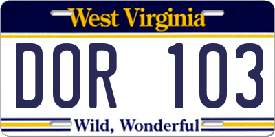 WV license plate DOR103