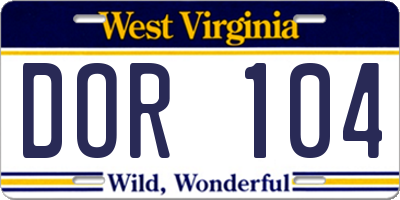 WV license plate DOR104