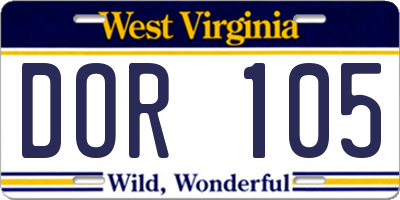 WV license plate DOR105