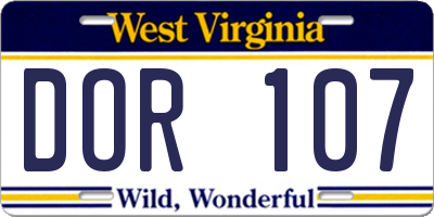 WV license plate DOR107