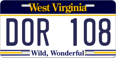 WV license plate DOR108