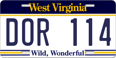 WV license plate DOR114