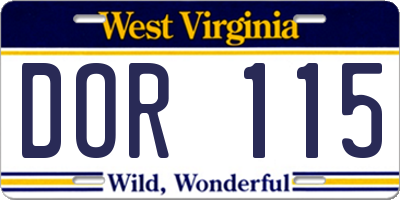 WV license plate DOR115