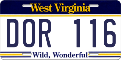 WV license plate DOR116