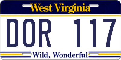 WV license plate DOR117