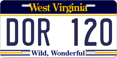 WV license plate DOR120