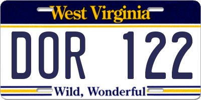 WV license plate DOR122