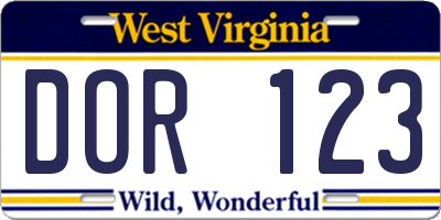WV license plate DOR123