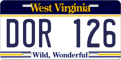WV license plate DOR126