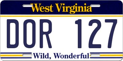 WV license plate DOR127