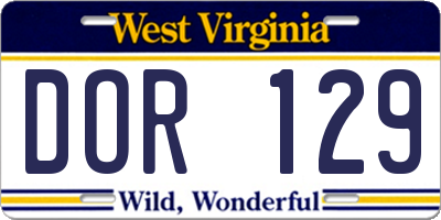 WV license plate DOR129