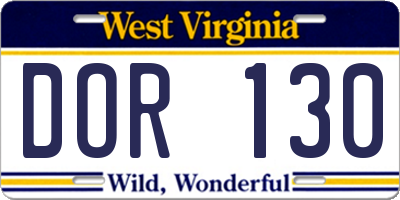 WV license plate DOR130