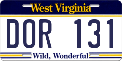 WV license plate DOR131