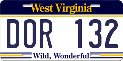 WV license plate DOR132