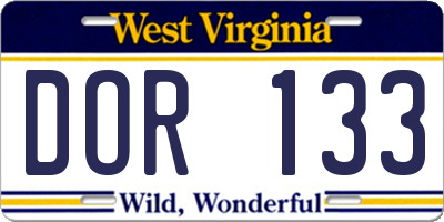 WV license plate DOR133