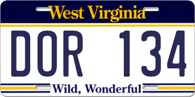 WV license plate DOR134