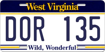 WV license plate DOR135