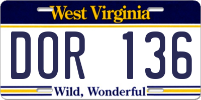 WV license plate DOR136