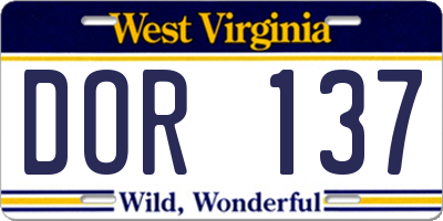 WV license plate DOR137