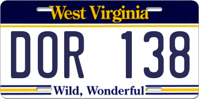 WV license plate DOR138