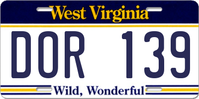 WV license plate DOR139