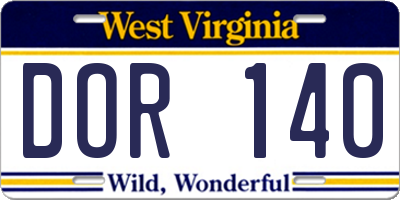 WV license plate DOR140