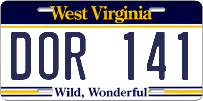 WV license plate DOR141